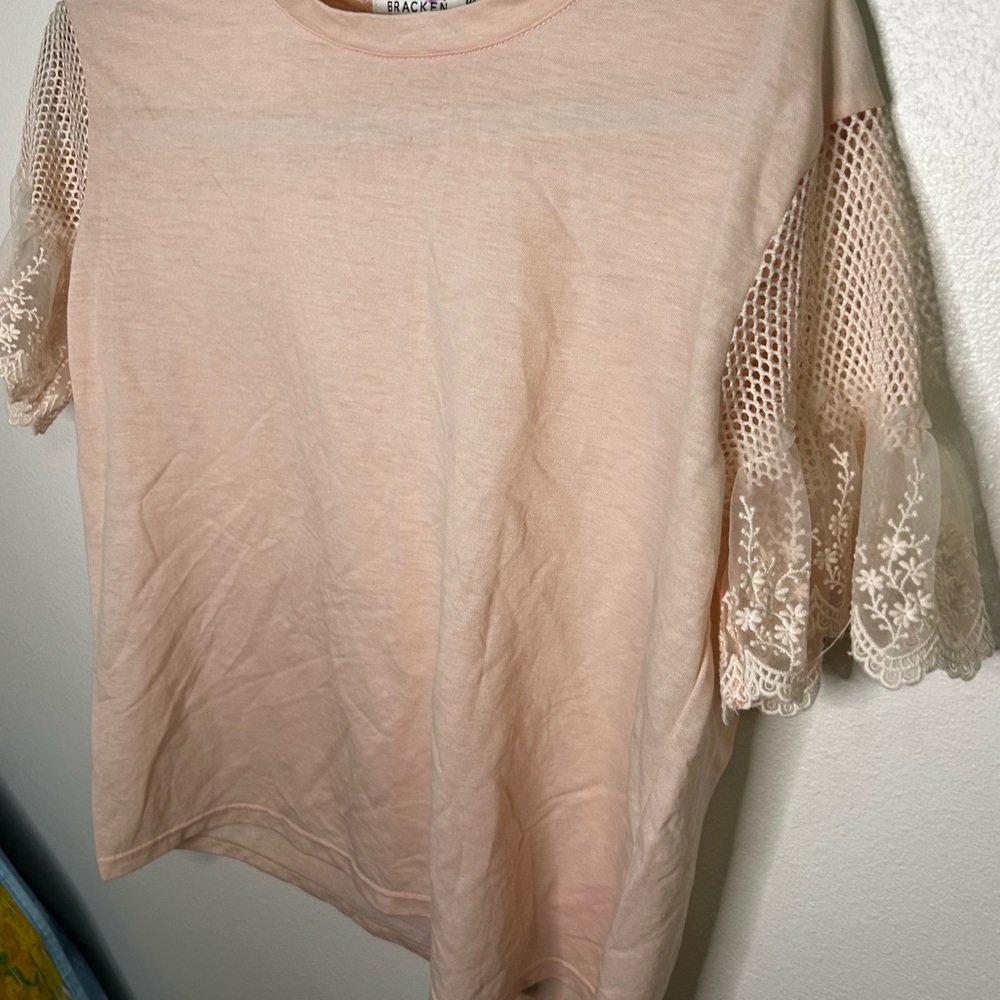 Molly Bracken Women's Blush Lace Sleeve Tee - Picture 2 of 6